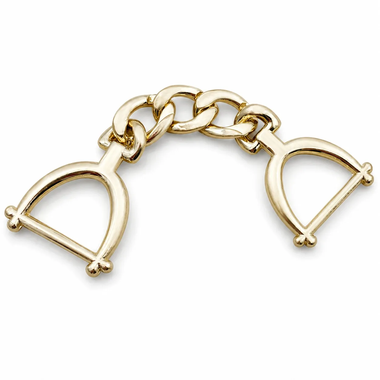 Custom gold chain bag charm with stirrup pendants for handbags and accessories