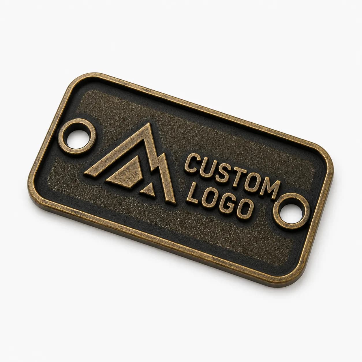 Custom metal logo plates with different finishes