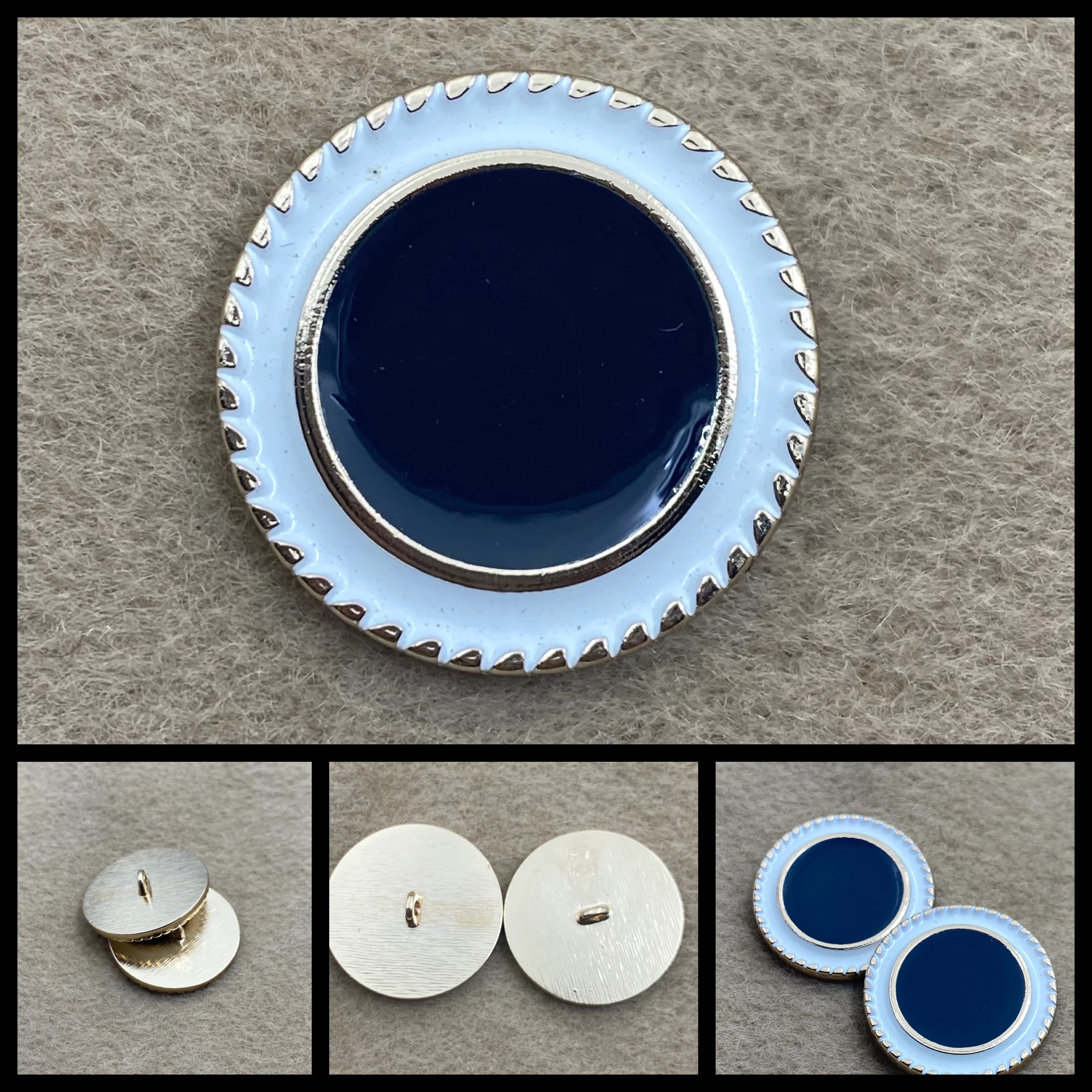 The back of a sew-on metal piece showing the stitching holes